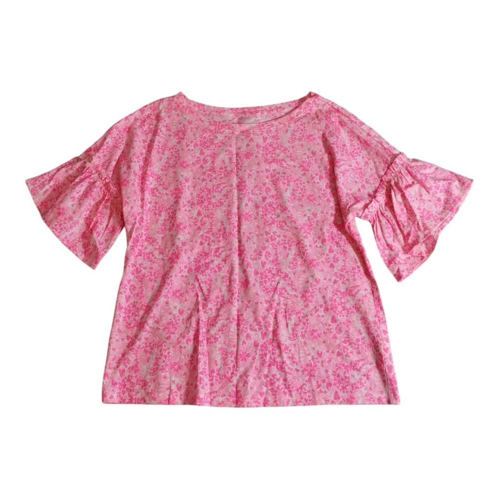 Lilly Pulitzer Ziva Top Pink Shandy Pima Cotton Ruffle Sleeve Blouse Coastal